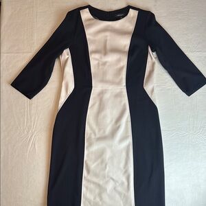 Addison Women's Black Cream Faux Leather Detail 3/4 Sleeve Dress Size 14